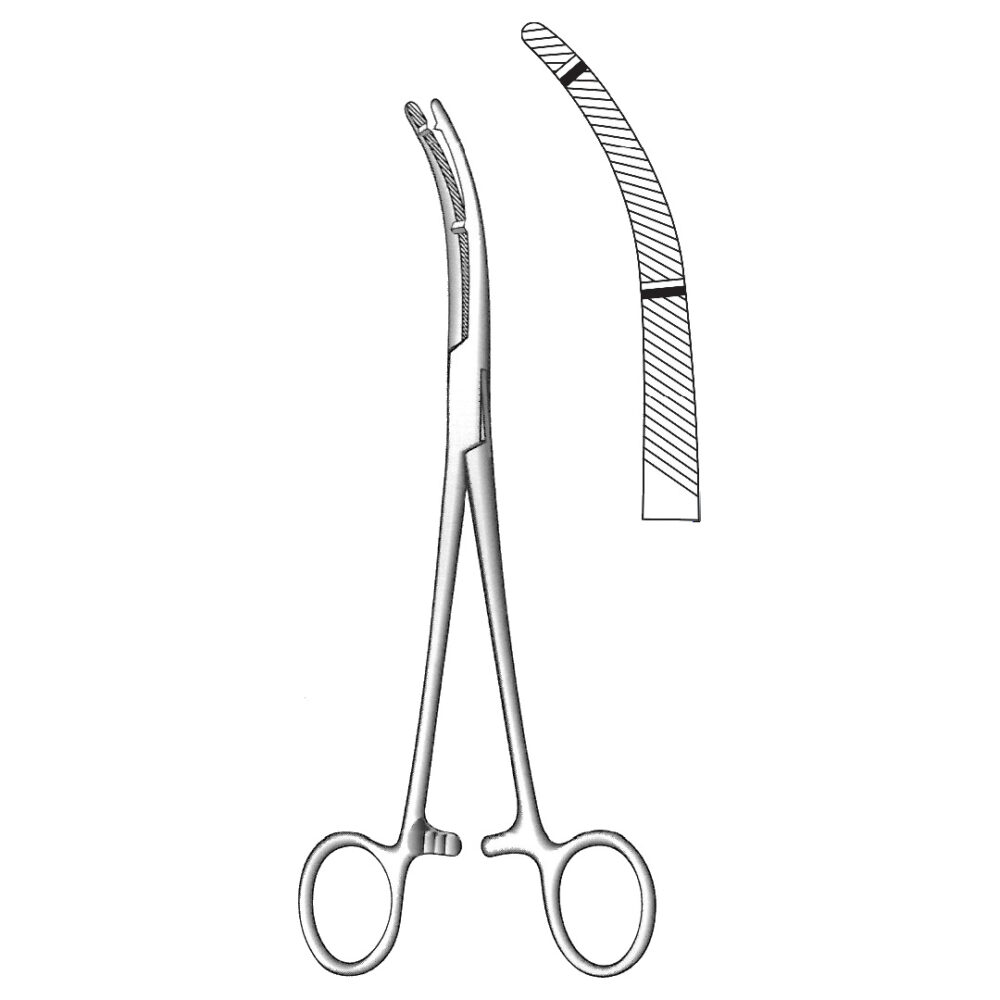 Heaney Hysterectomy Forceps, Double Tooth, Curved 21cm