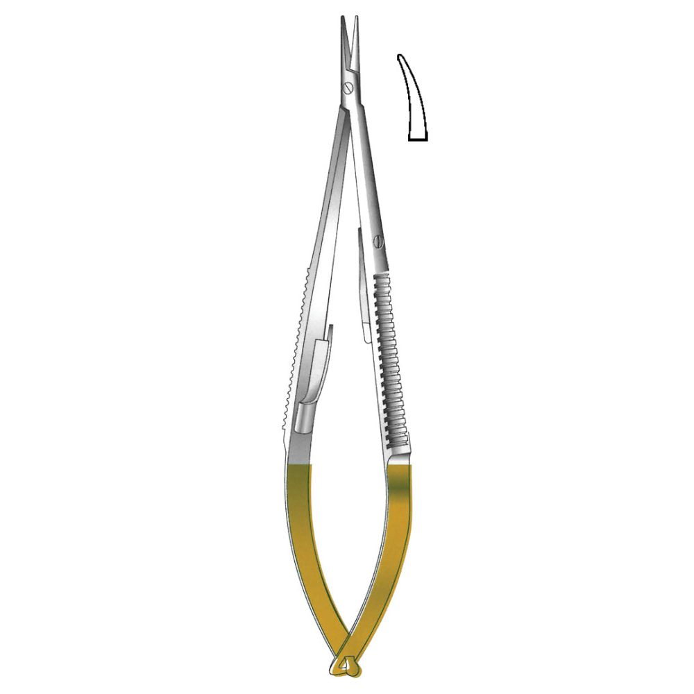 Castroviejo Needle Holder, With Lock, Curved, TC Jaws 14cm