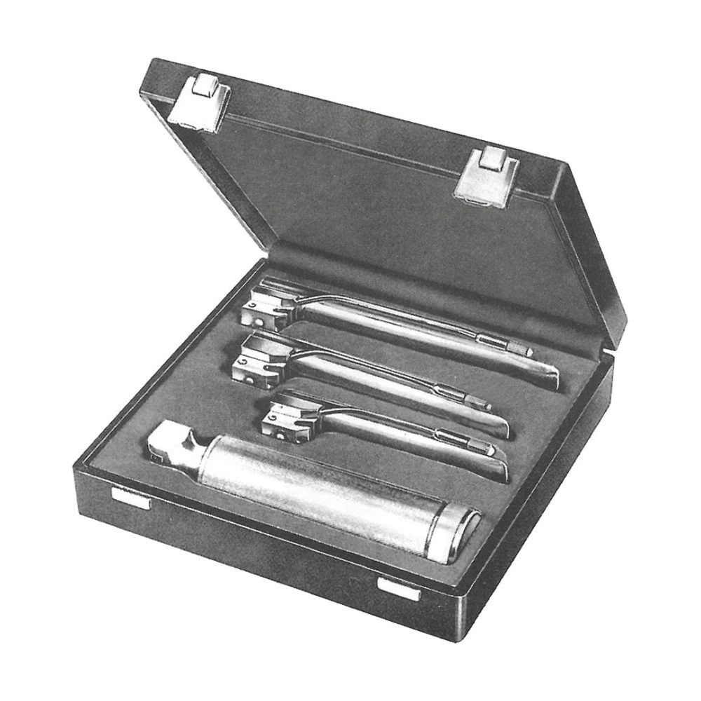 GUEDEL-NEGUS LARYNGOSCOPES Fiber optics laryngoscope set with medium handle   Set of 3  A-DAI-196