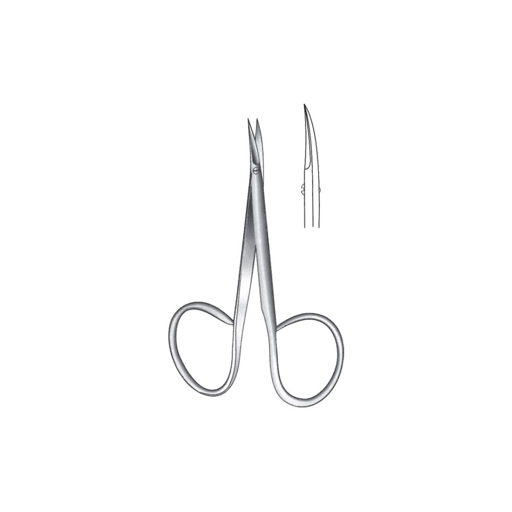 IRIS FINE OPERATING SCISSORS (RIBBON TYPE) Curved with 14mm blades Miniature pattern  ribbon type 10 cm