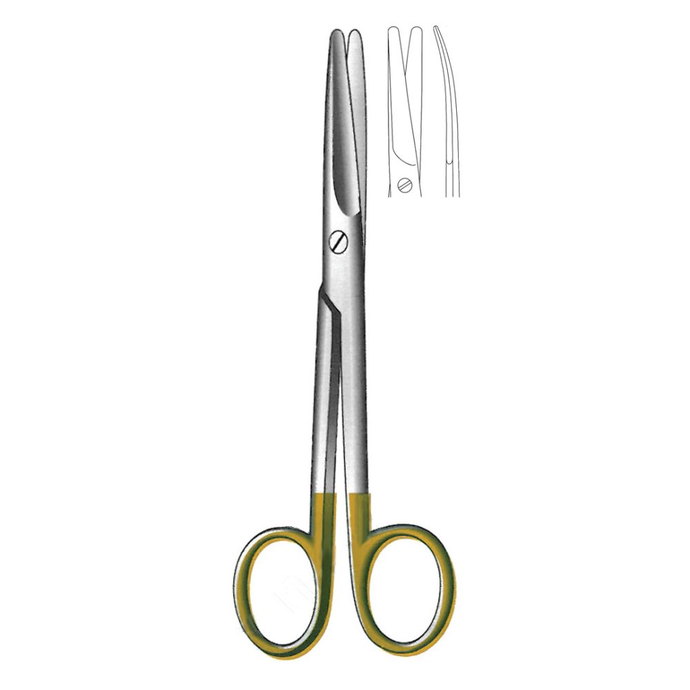 MAYO SCISSORS WITH TUNGSTEN CARBIDE INSERTS TC Gold Curved 14.5 cm